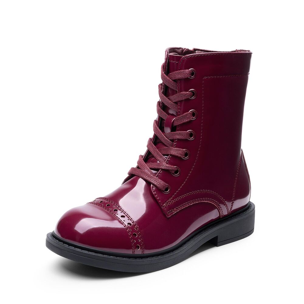 Girls Boys Combat Ankle Boots Side Zipper, Lace Up (Size 2 Little Kid, Burgundy)